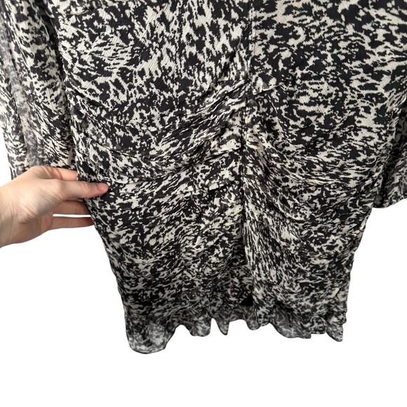 ba&sh Robe Ezra Noir Black White Mini Dress Ruched Chiffon Womens 3 US Large - Picture 4 of 10